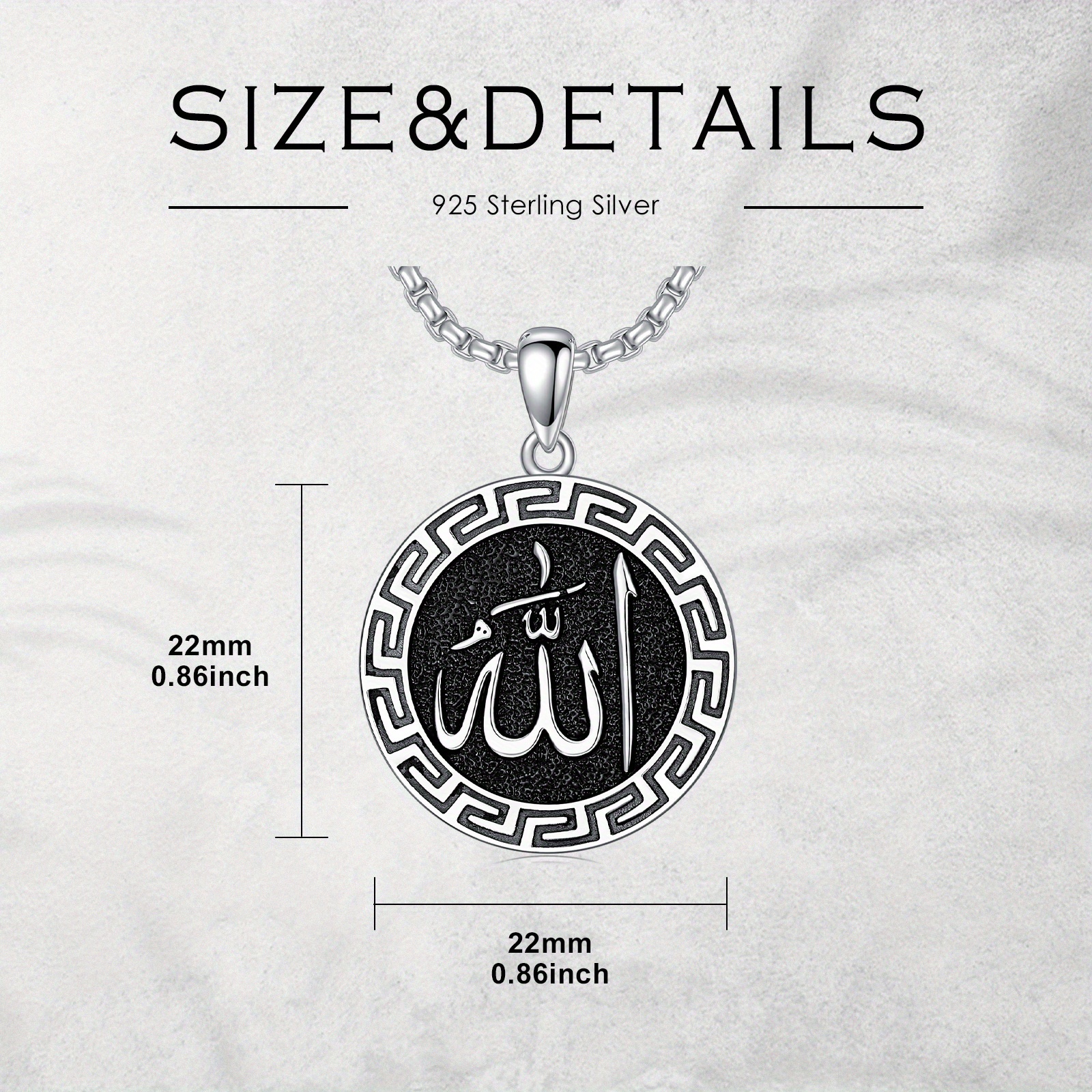 Unisex 925 Sterling Silver Allah Pendant Necklace